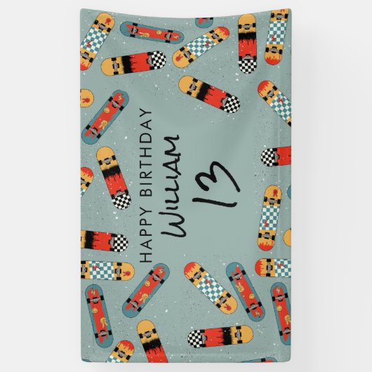 Retro Skateboard Blaues Cooles Skateboard Geburtst Banner (Vertikal)