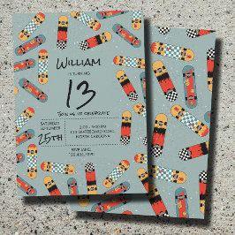 Retro Skateboard Blaues Cooles Skateboard Geburtst Einladung