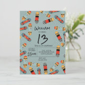 Retro Skateboard Blaues Cooles Skateboard Geburtst Einladung (Stehend Vorderseite)