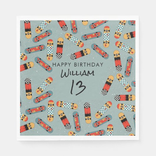 Retro Skateboard Blaues Cooles Skateboard Geburtst Serviette (Vorderseite)