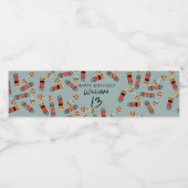 Retro Skateboard Blaues Cooles Skateboard Geburtst Wasserflaschenetikett (Einzelnes Label)