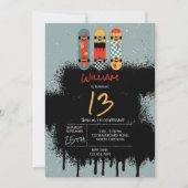 Retro Skateboard Blue Cool Spray Paint Birthday Einladung (Vorderseite)