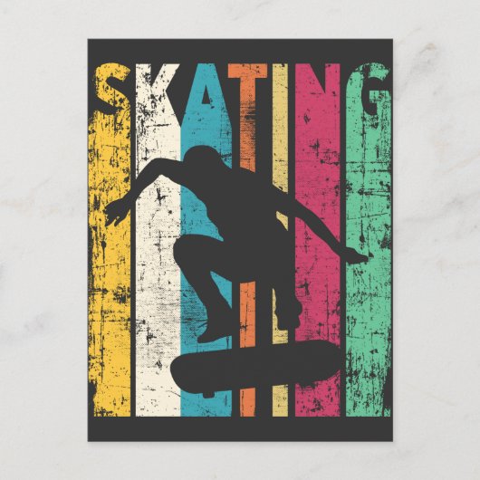 Retro Skateboard Jump Skaten Silhouette Postkarte (Vorderseite)