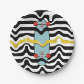 Retro-Skateboard Pappteller (Vorderseite)