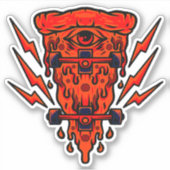Retro Skateboard Pizza Orange 4" Kiss Cut Vinyl Aufkleber (Vorderseite)