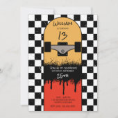 Retro-Skateboard Scheckte Skateboarder Geburtstag Einladung (Vorderseite)