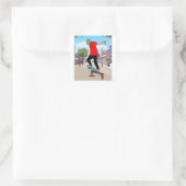 Retro-Skateboarder Quadratischer Aufkleber (Tasche)