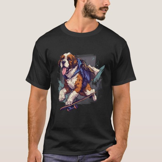 Retro Skateboarding Saint Bernard Dog Skateboard T-Shirt (Vorderseite)