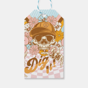 Retro Skeleton Botanical Florals Geburtstagsparty Geschenkanhänger