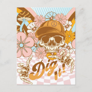 Retro Skeleton Botanical Florals Postkarte