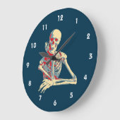Retro Skeleton, der sein Kinn auf der Hand hält Große Wanduhr (Winkel)