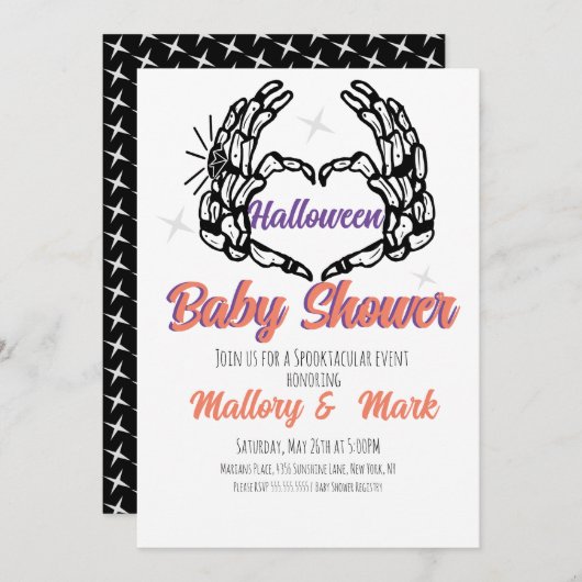 Retro Skeleton Halloween Baby Dusche Party Einladung (Vorne/Hinten)