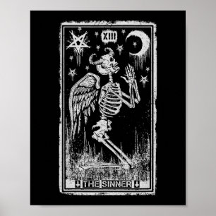 Retro Skeleton Knett Sinner Tarot Card Wicc Poster
