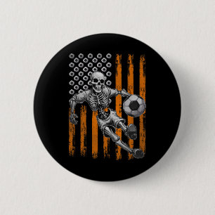 Retro Skeleton Playing Soccer USA Flag Halloween B Button