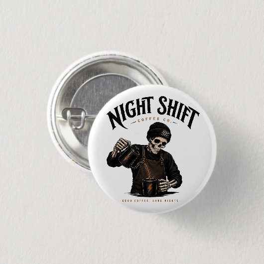 Retro-Skelett-Barista-Nachtschicht-Kaffee Co Button (Vorne & Hinten)