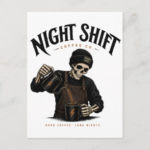 Retro-Skelett-Barista-Nachtschicht-Kaffee Co Postkarte