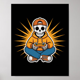 Retro-Skelett-Gamer lustiger Videospielstil Hallow Poster