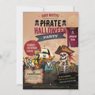 Retro-Skelett-Pirat Vintage-Horror-Halloween Einladung
