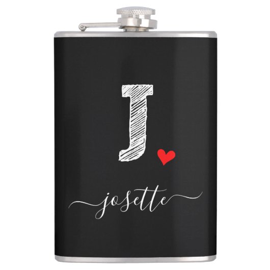 Retro Sketch Monogram J, Flask Flachmann (Vorderseite)