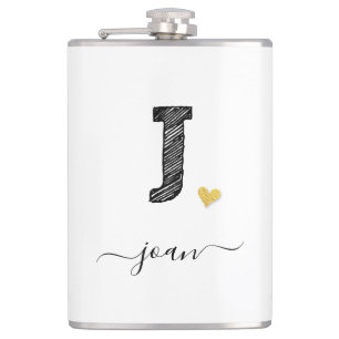 Retro Sketch Monogram J, Flask Flachmann