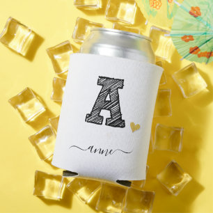 Retro Sketch Monogram Letter A, Can Cooler Dosenkühler