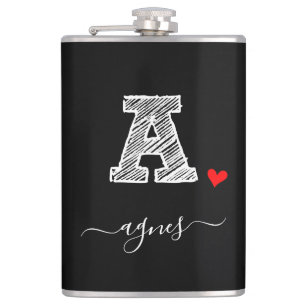Retro Sketch Monogram Letter A, Flask Flachmann