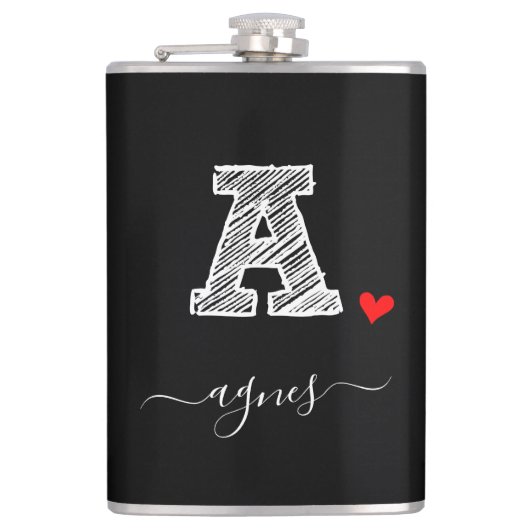 Retro Sketch Monogram Letter A, Flask Flachmann (Vorderseite)
