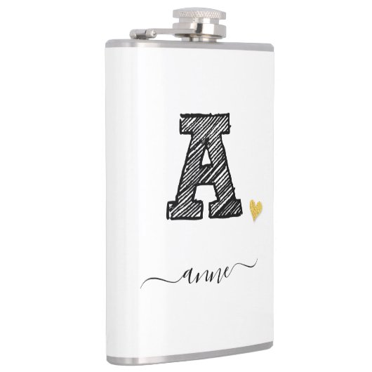 Retro Sketch Monogram Letter A, Flask Flachmann (Rechts)