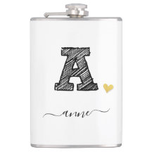 Retro Sketch Monogram Letter A, Flask