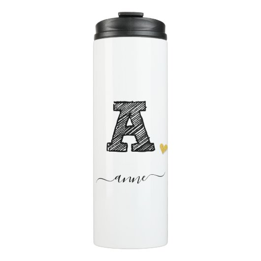 Retro Sketch Monogram Letter A, Thermal Tumbler Thermosbecher (Vorderseite)