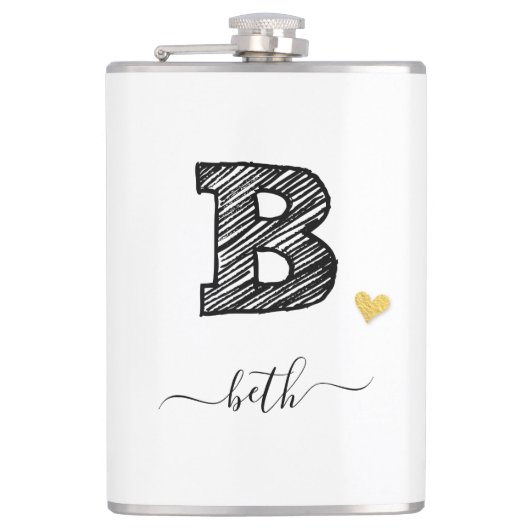 Retro Sketch Monogram Letter B, Flask Flachmann (Vorderseite)