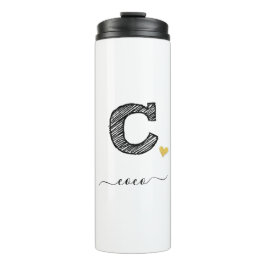Retro Sketch Monogram Letter C, Thermal Tumbler Thermosbecher