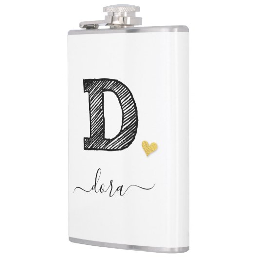 Retro Sketch Monogram Letter D, Flask Flachmann (Links)