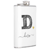 Retro Sketch Monogram Letter D, Flask Flachmann (Rechts)