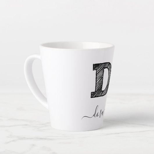 Retro Sketch Monogram Letter D, Latte Tasse (Linke Ecke)