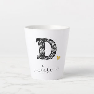 Retro Sketch Monogram Letter D, Latte Tasse