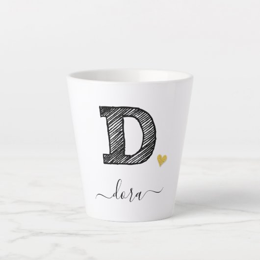 Retro Sketch Monogram Letter D, Latte Tasse (Vorderseite)