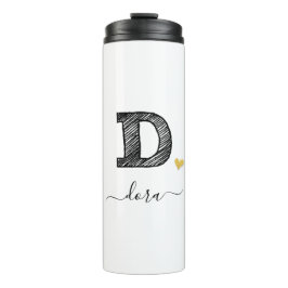 Retro Sketch Monogram Letter D, Thermal Tumbler Thermosbecher
