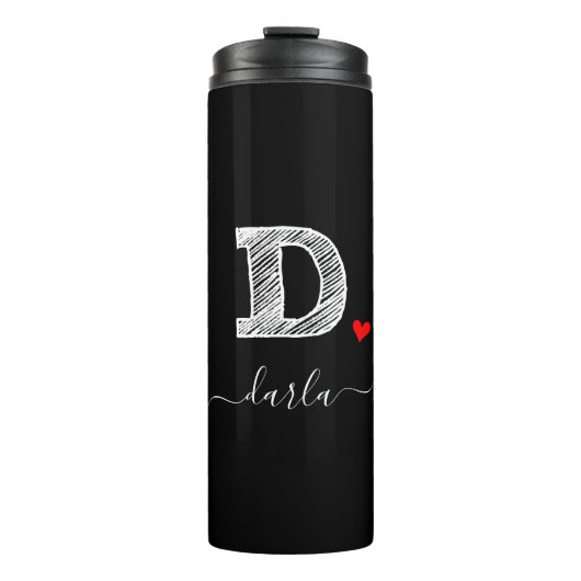 Retro Sketch Monogram Letter D, Thermal Tumbler Thermosbecher (Vorderseite)