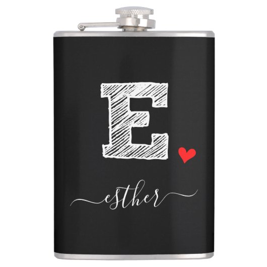 Retro Sketch Monogram Letter E, Flask Flachmann (Vorderseite)