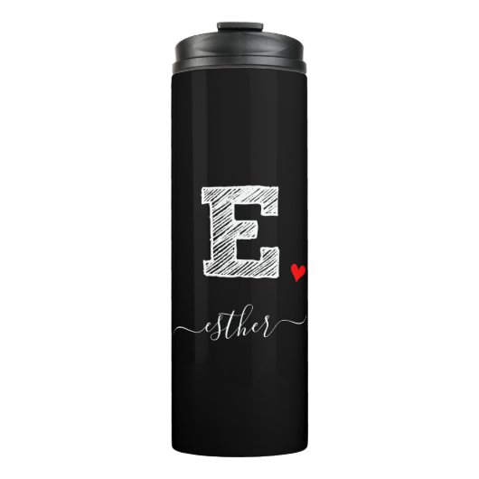 Retro Sketch Monogram Letter E, Thermal Tumbler Thermosbecher (Vorderseite)
