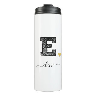 Retro Sketch Monogram Letter E, Thermal Tumbler Thermosbecher