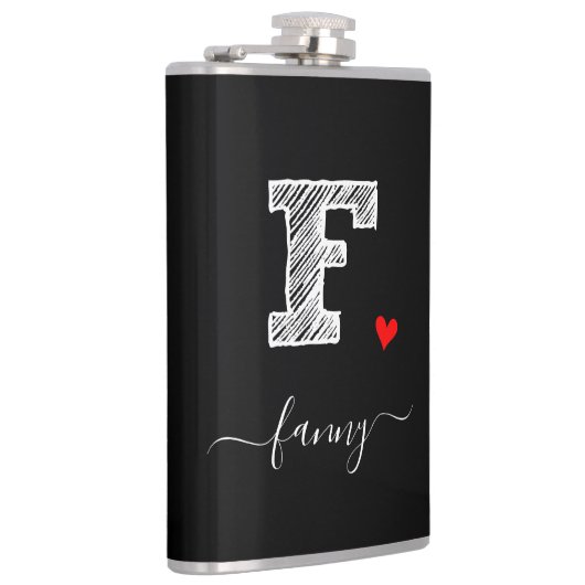 Retro Sketch Monogram Letter F, Flask Flachmann (Rechts)