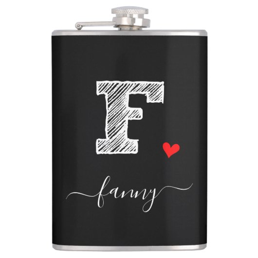 Retro Sketch Monogram Letter F, Flask Flachmann (Vorderseite)