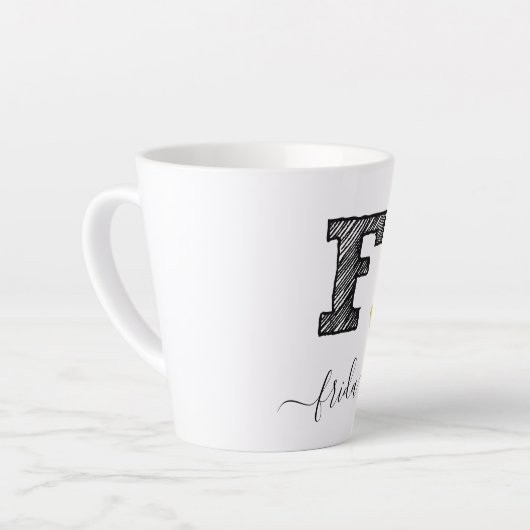 Retro Sketch Monogram Letter F, Latte Tasse (Linke Ecke)