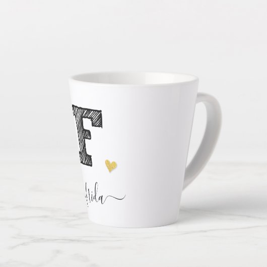 Retro Sketch Monogram Letter F, Latte Tasse (Rechte Ecke)