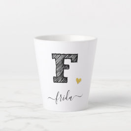 Retro Sketch Monogram Letter F, Latte Tasse