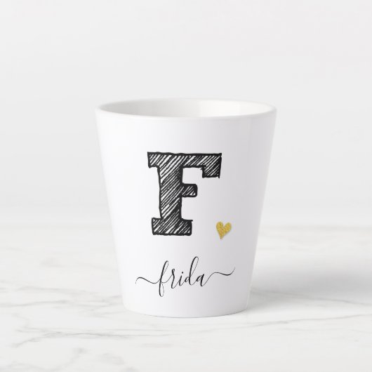 Retro Sketch Monogram Letter F, Latte Tasse (Vorderseite)