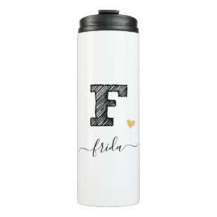 Retro Sketch Monogram Letter F, Thermal Tumbler Thermosbecher