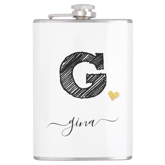 Retro Sketch Monogram Letter G, Flask Flachmann (Vorderseite)
